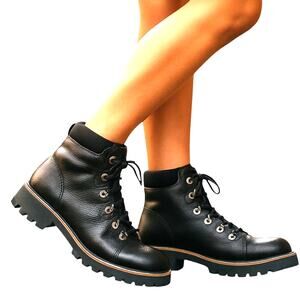 Rampage 8.5 Black Women's Compat Ankle Boots Lace Up Shoe 8 1/2 White Trim